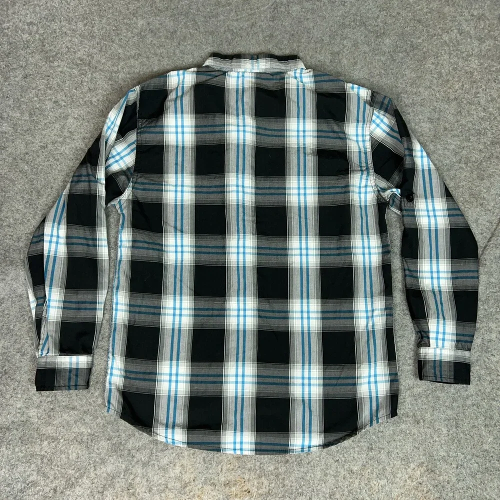 Southpole Shirt Boys Medium Black‎ Gray Blue Plaid Long Sleeve Western Button Up